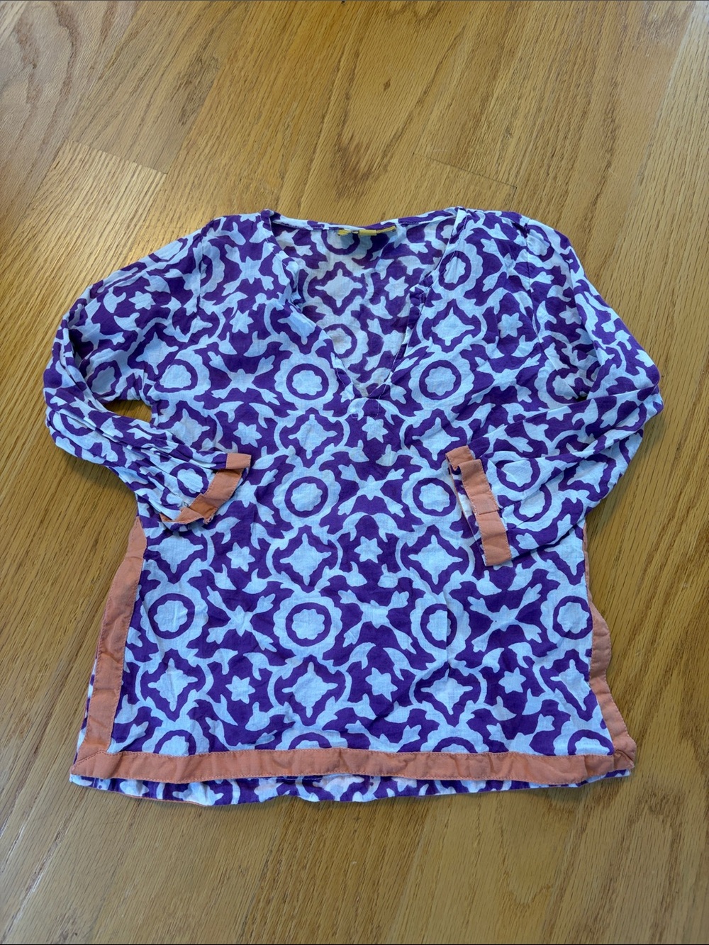 Roberta roller rabbit size 1 purple and white trimmed in orange printed tunic